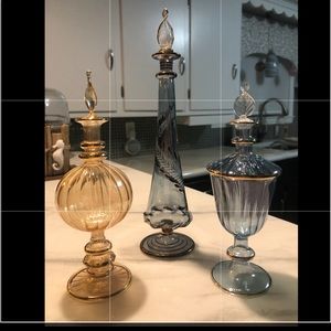 Lot of 3 Delicate Glass Perfume Decanters